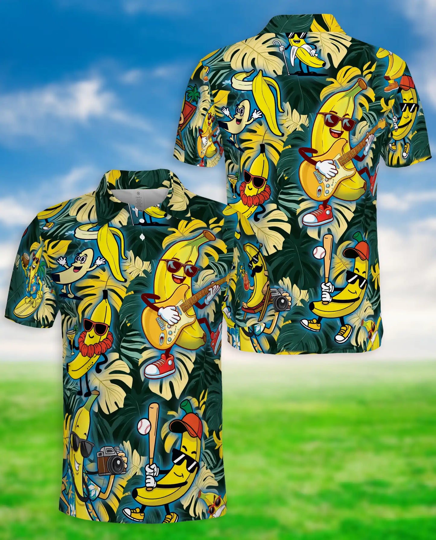 Tropical Banana Party-Polo Shirt Fun Cartoon Fruit Print | Netecom