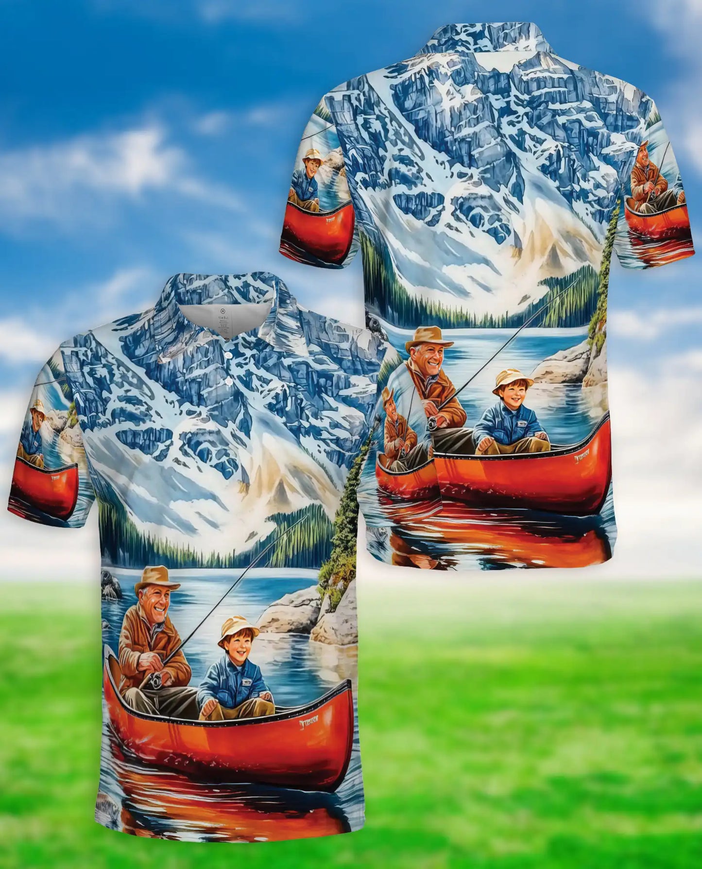 Fishing Adventure Polo Shirt – Mountain Lake Print | Netecom