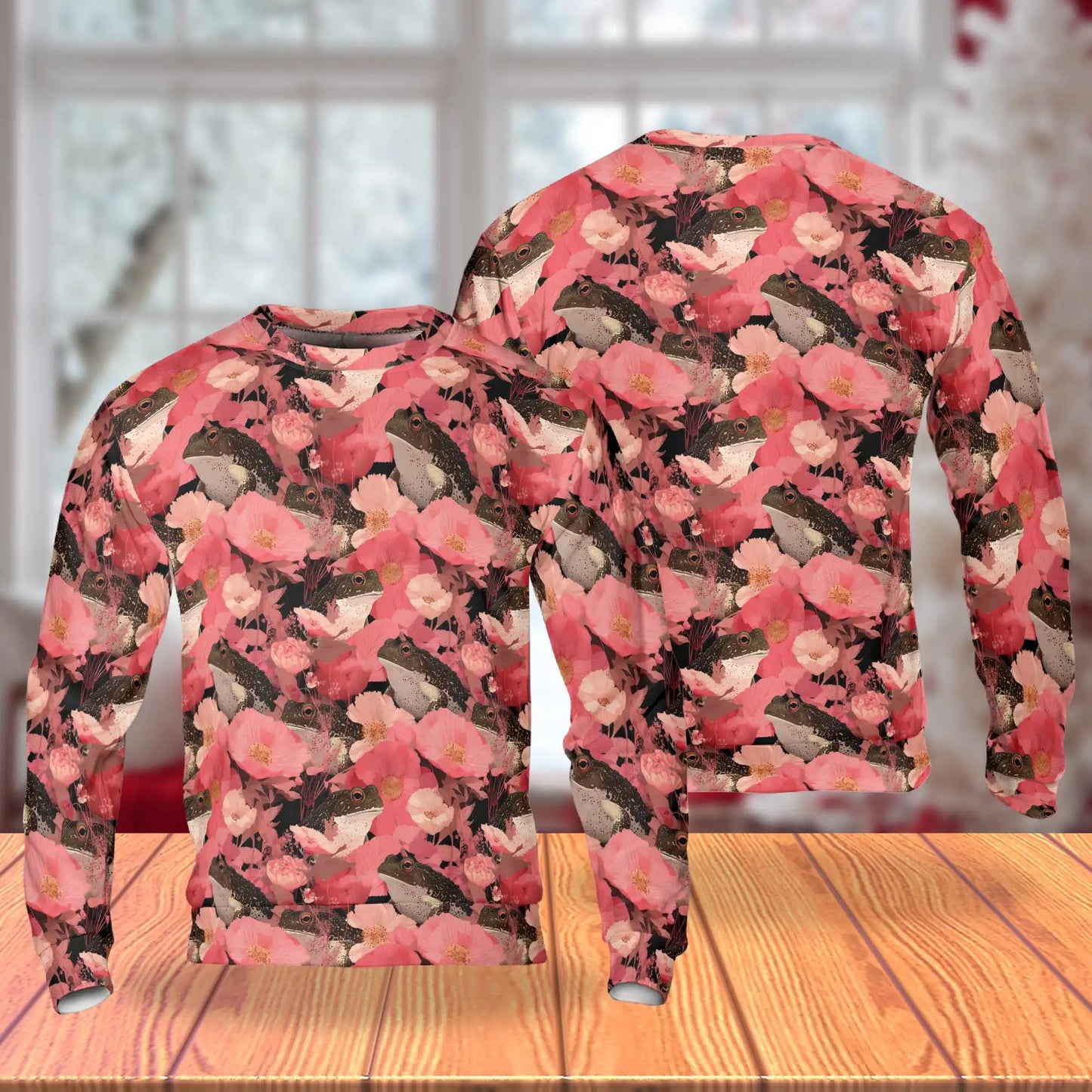 Frogs Floral Sweatshirt, 3D All Over Print Cute Frog Botanical Crewneck Pullover for Men Women, Frog Lover Gift - Netecom