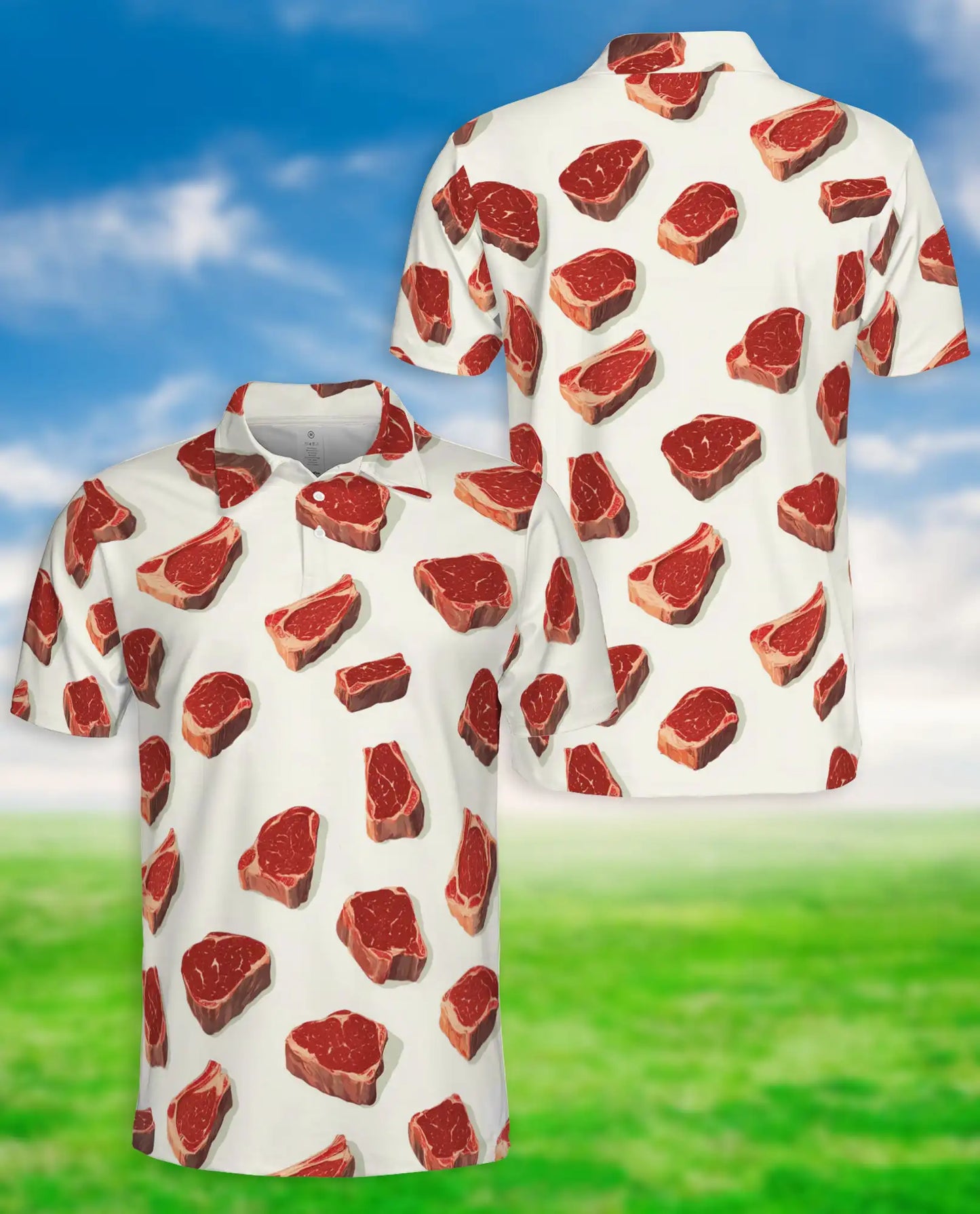 Steak BBQ Polo Shirt – Funny Meat Print | Netecom