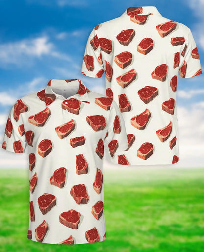 Steak BBQ Polo Shirt – Funny Meat Print | Netecom