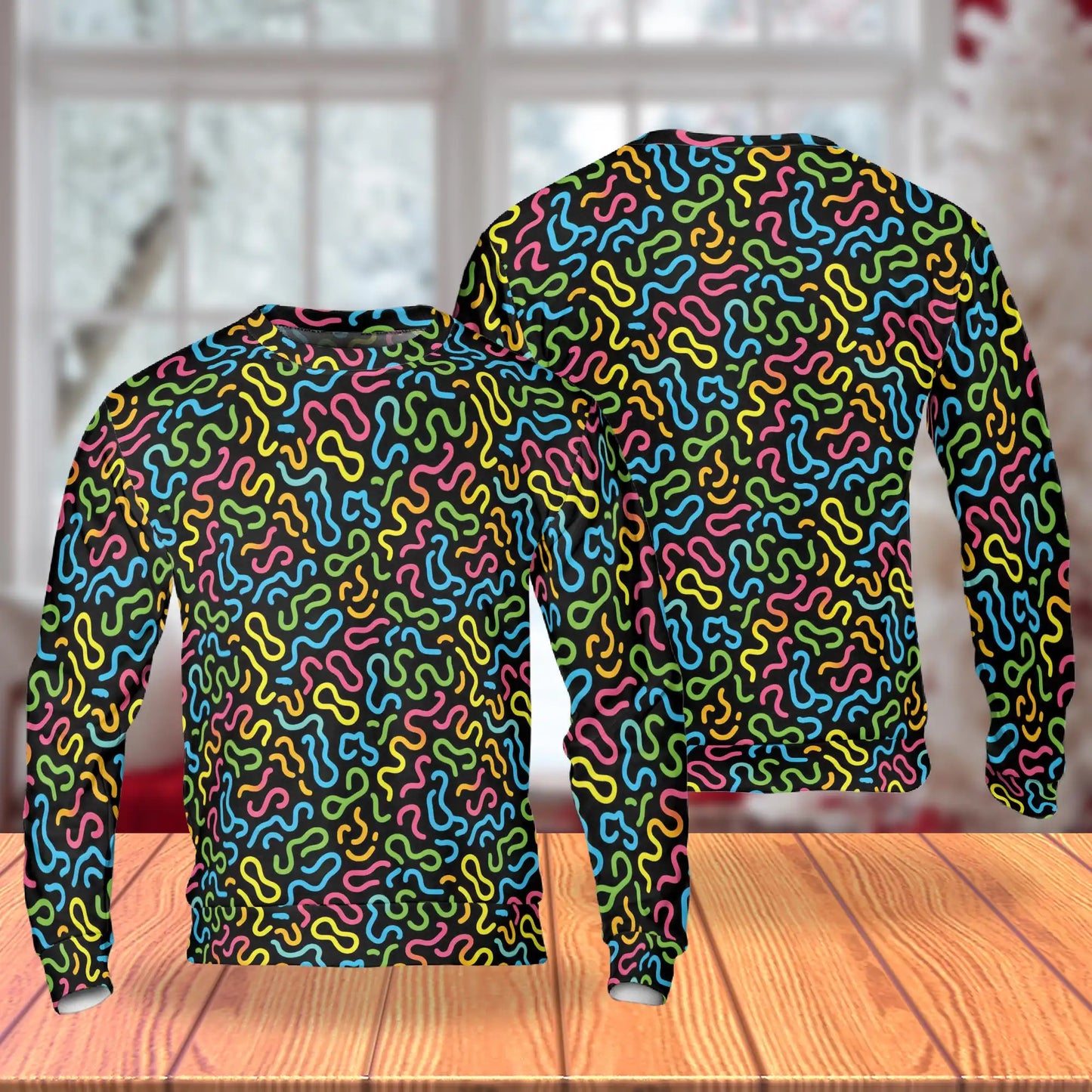 Neon Scribble Art Sweatshirt, 3D All Over Print Colorful Abstract Crewneck Pullover for Men Women, Art Lover Gift - Netecom
