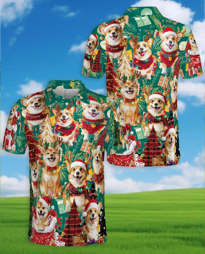 Christmas Corgi Polo Shirt - Festive Holiday Dog Style | Netecom