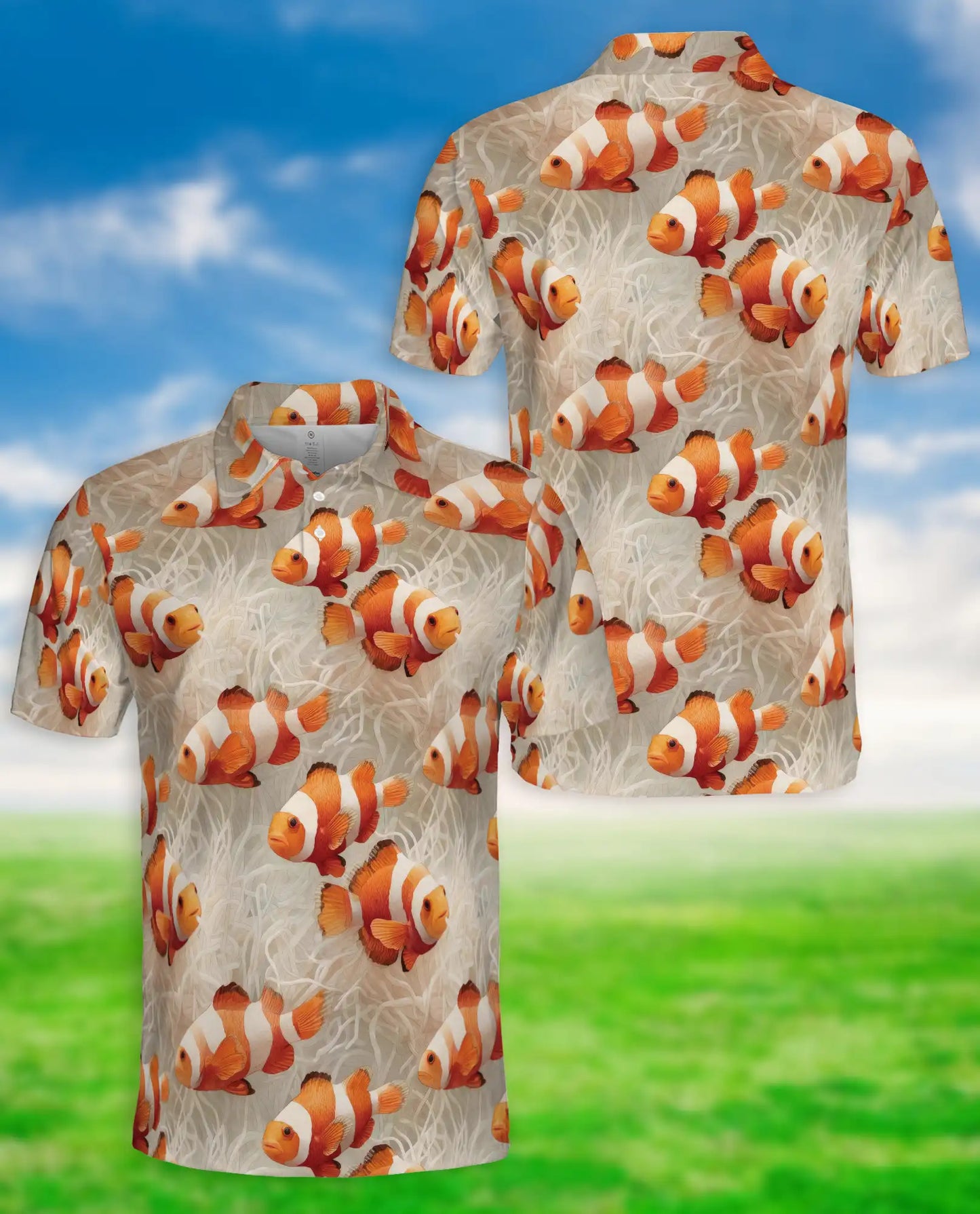Clownfish Ocean Reef Polo Shirt Tropical Marine Life Coastal Pattern | Netecom