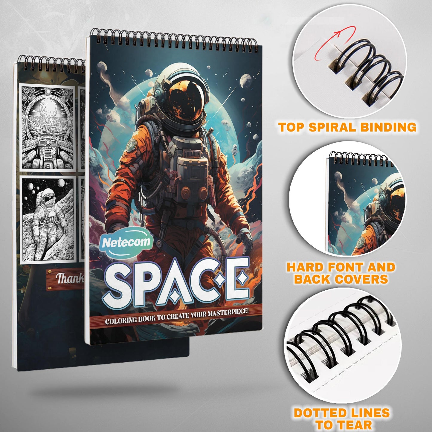 Space Spiral Bound Coloring Book, Cosmic Space Adventures for a Stellar Art Experience, Great for Space Enthusiasts and Sci-Fi Fans