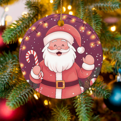 Netecom Funny Pink Santa Claus Christmas Ornament, Ceramic Santa With Candy Cane Keepsake Ornament for Xmas Tree Decorations, Gifts for Holiday, Party, Home Decor