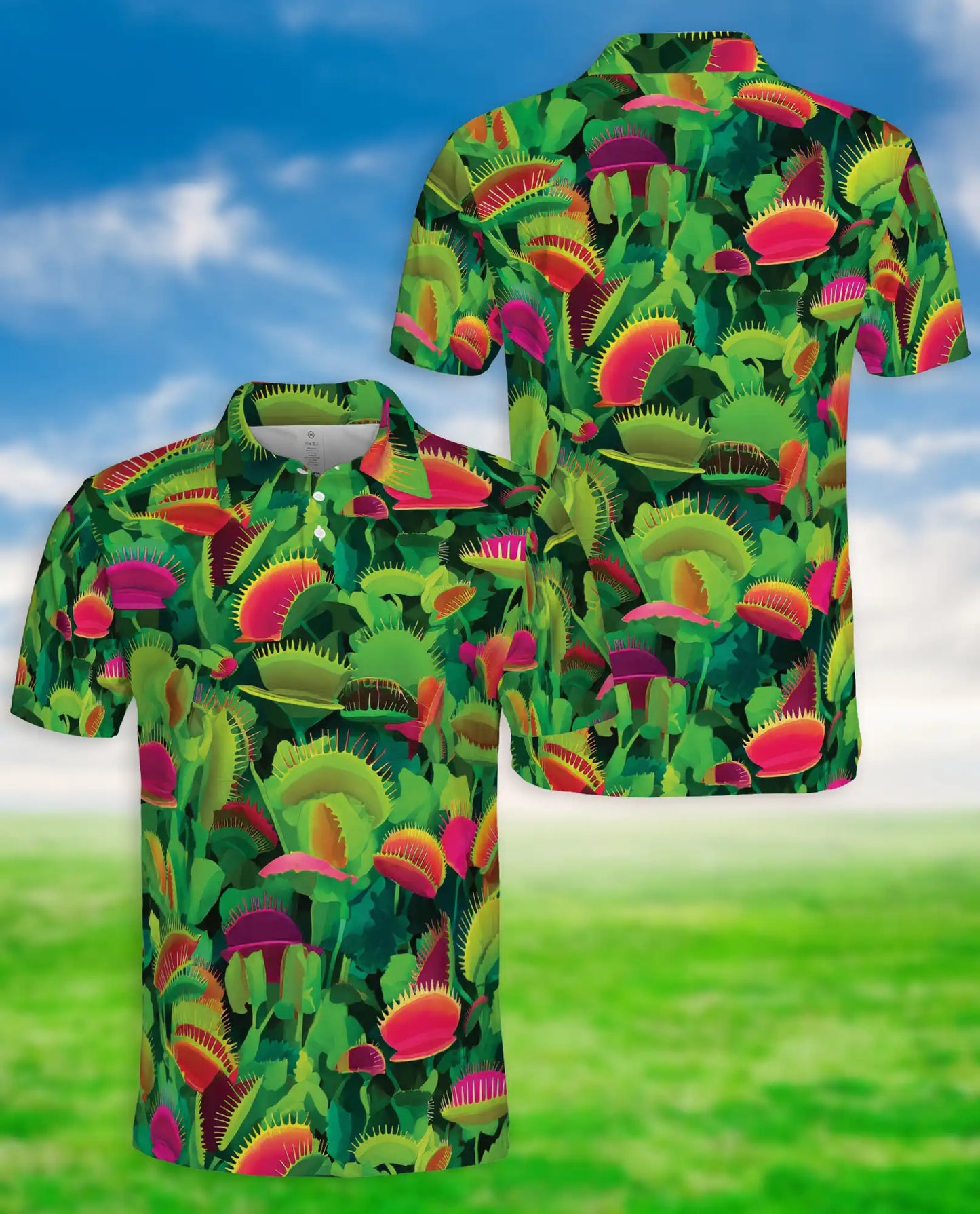 Venus Flytrap Tropical Botanical Polo Shirt Carnivorous Plant Pattern | Netecom