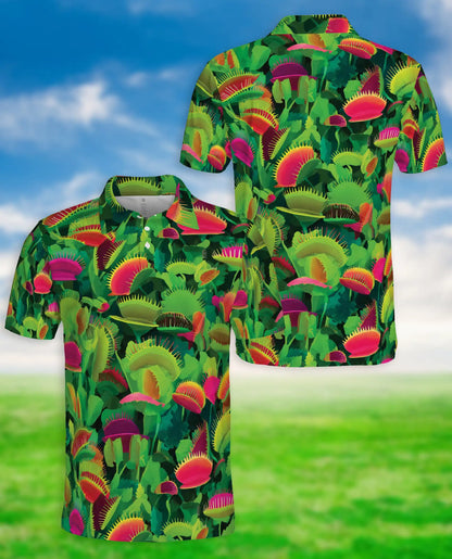 Venus Flytrap Tropical Botanical Polo Shirt Carnivorous Plant Pattern | Netecom