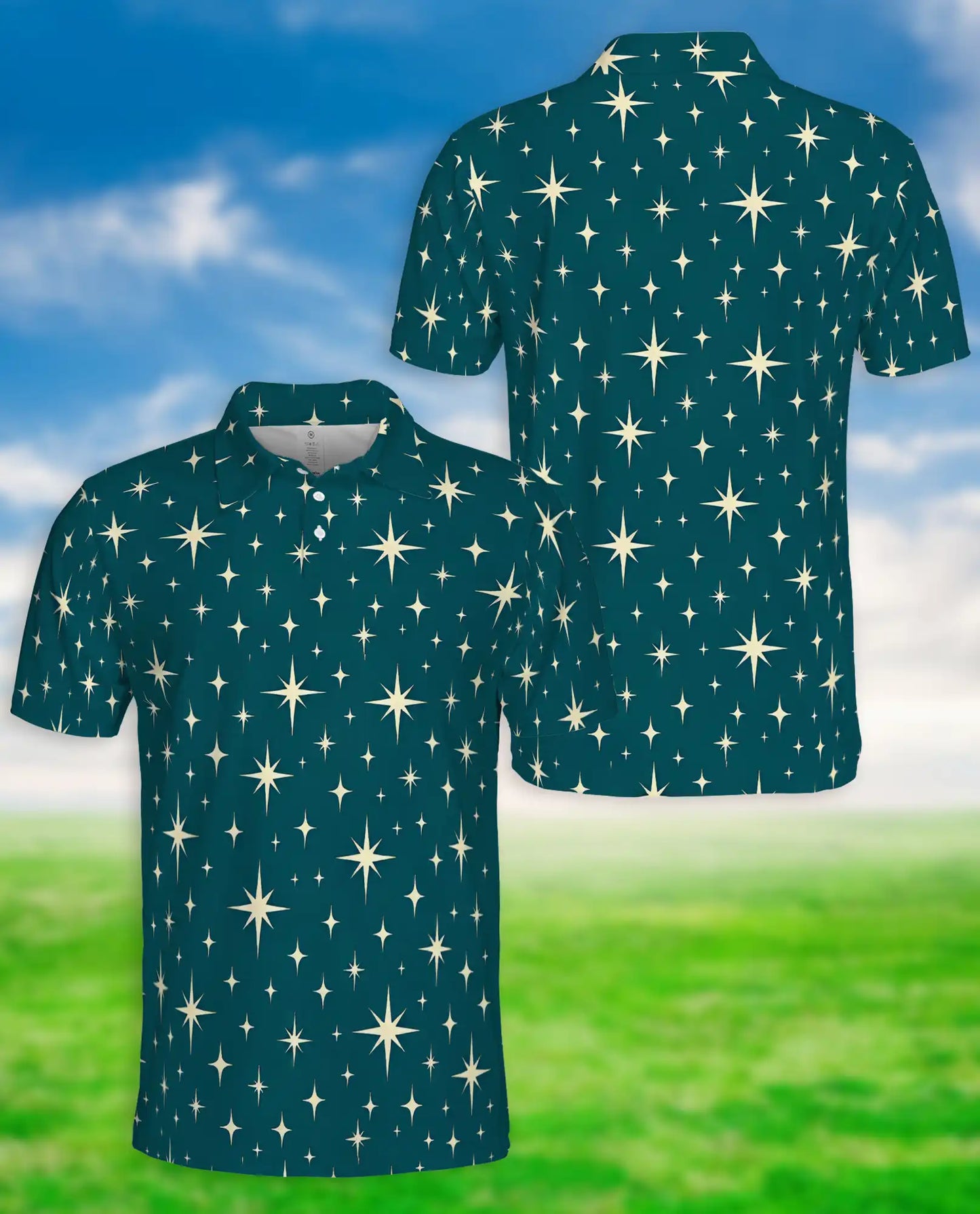 Retro Star Pattern Polo Shirt – Celestial Sky Print | Netecom