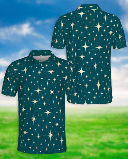 Retro Star Pattern Polo Shirt – Celestial Sky Print | Netecom