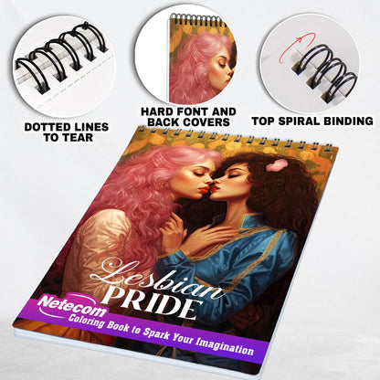 Lesbian Pride Spiral Bound Coloring Book, Experience 30 Heartwarming Coloring Pages, Celebrating Love and Connection within the Lesbian Community