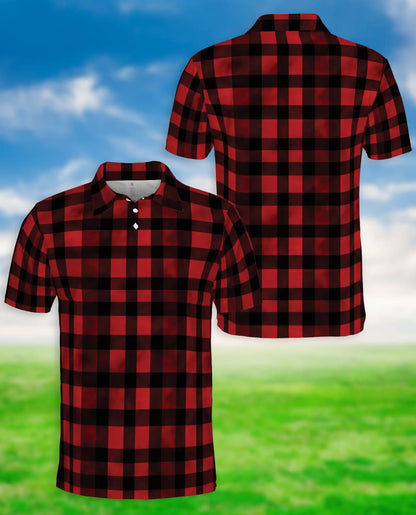 Classic Red Buffalo Plaid 3D Polo Shirt for Men – Rustic Lumberjack Style | Netecom