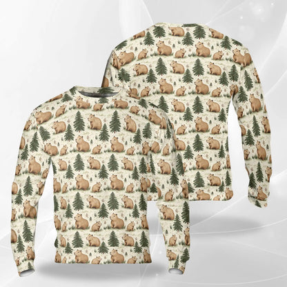 Cute Capybara Forest Pattern Sweatshirt, 3D All Over Print Woodland Animal Crewneck Pullover for Men Women, Capybara Lover Gift - Netecom