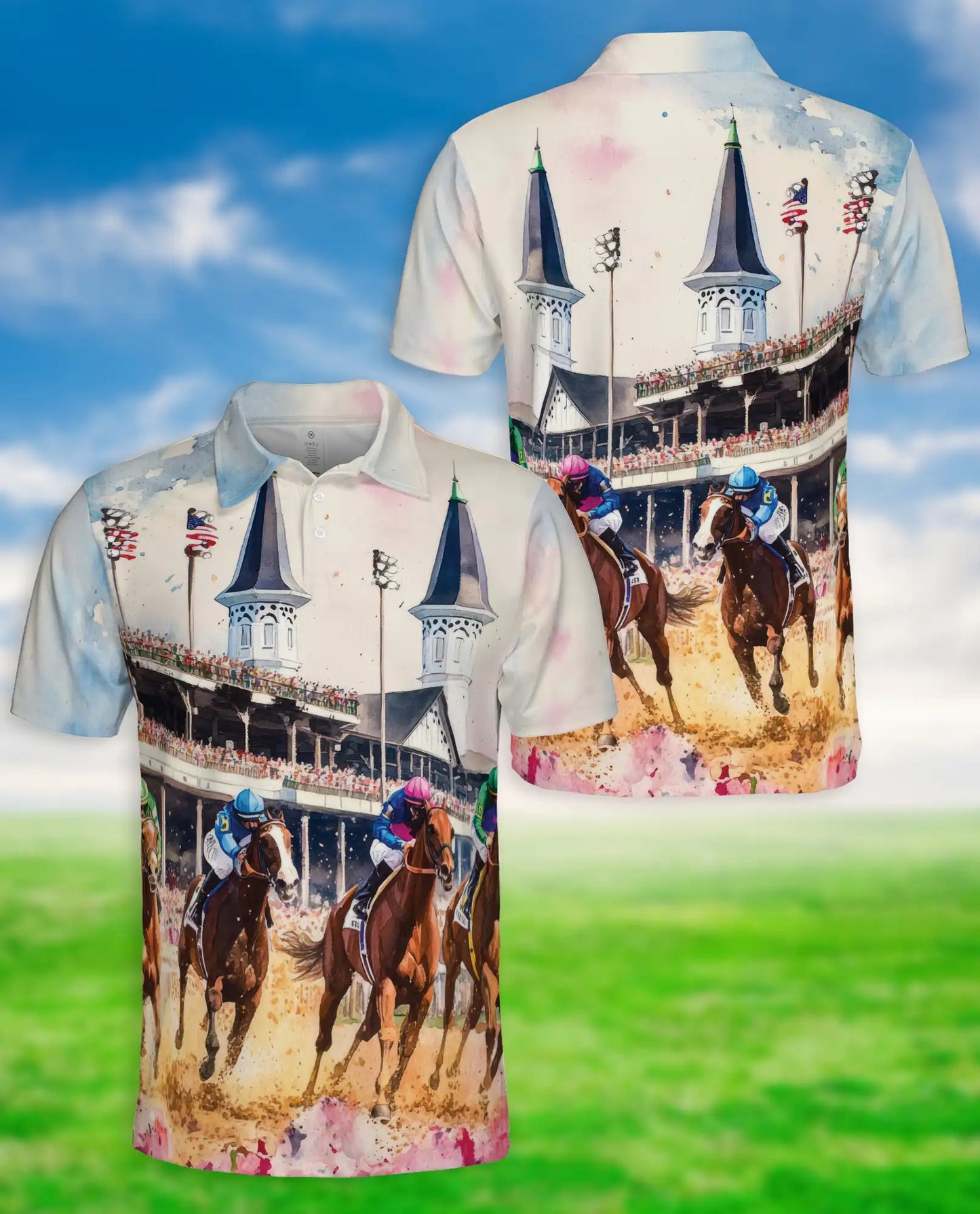 Horse Racing Polo Shirt-Equestrian Jockey Track Print | Netecom
