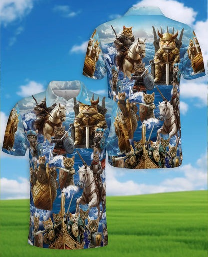 Viking Cat Polo Shirt - Warrior Cats Norse Adventure Fantasy Design | Netecom