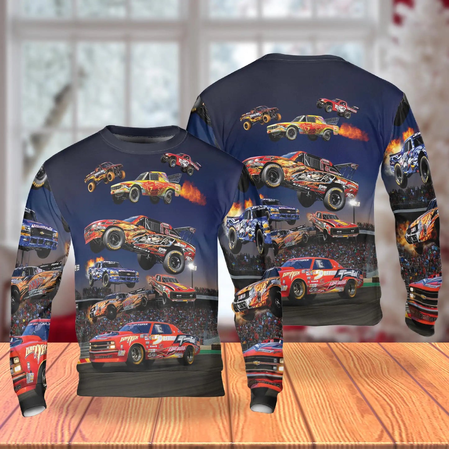 Dirt Track Racing Sweatshirt, 3D All Over Print Race Car Crewneck Pullover for Men Women, Racing Fan Gift - Netecom