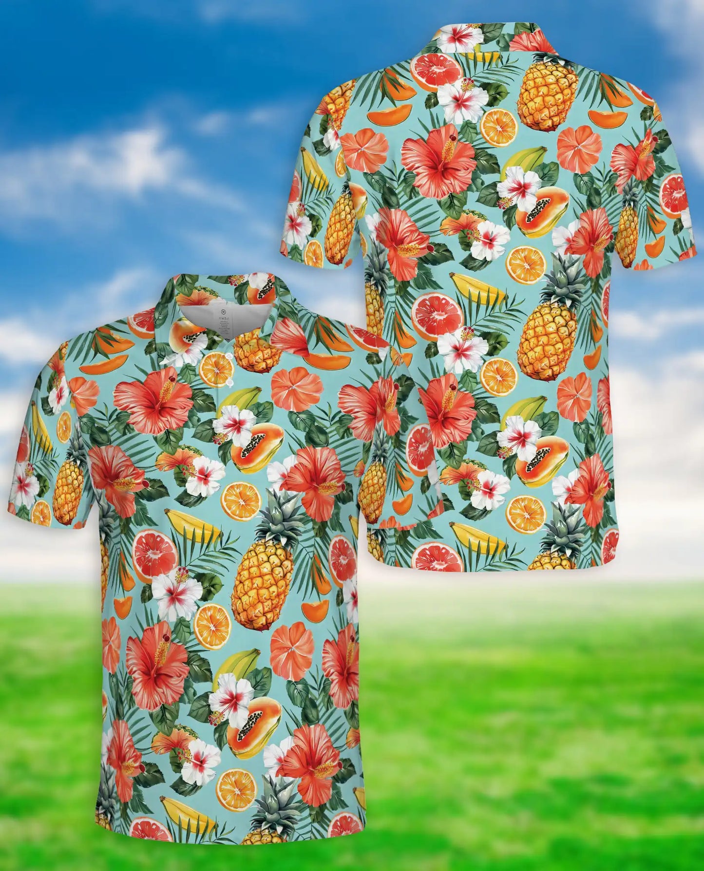 Tropical Fruit Polo Shirt – Hibiscus Floral Print | Netecom