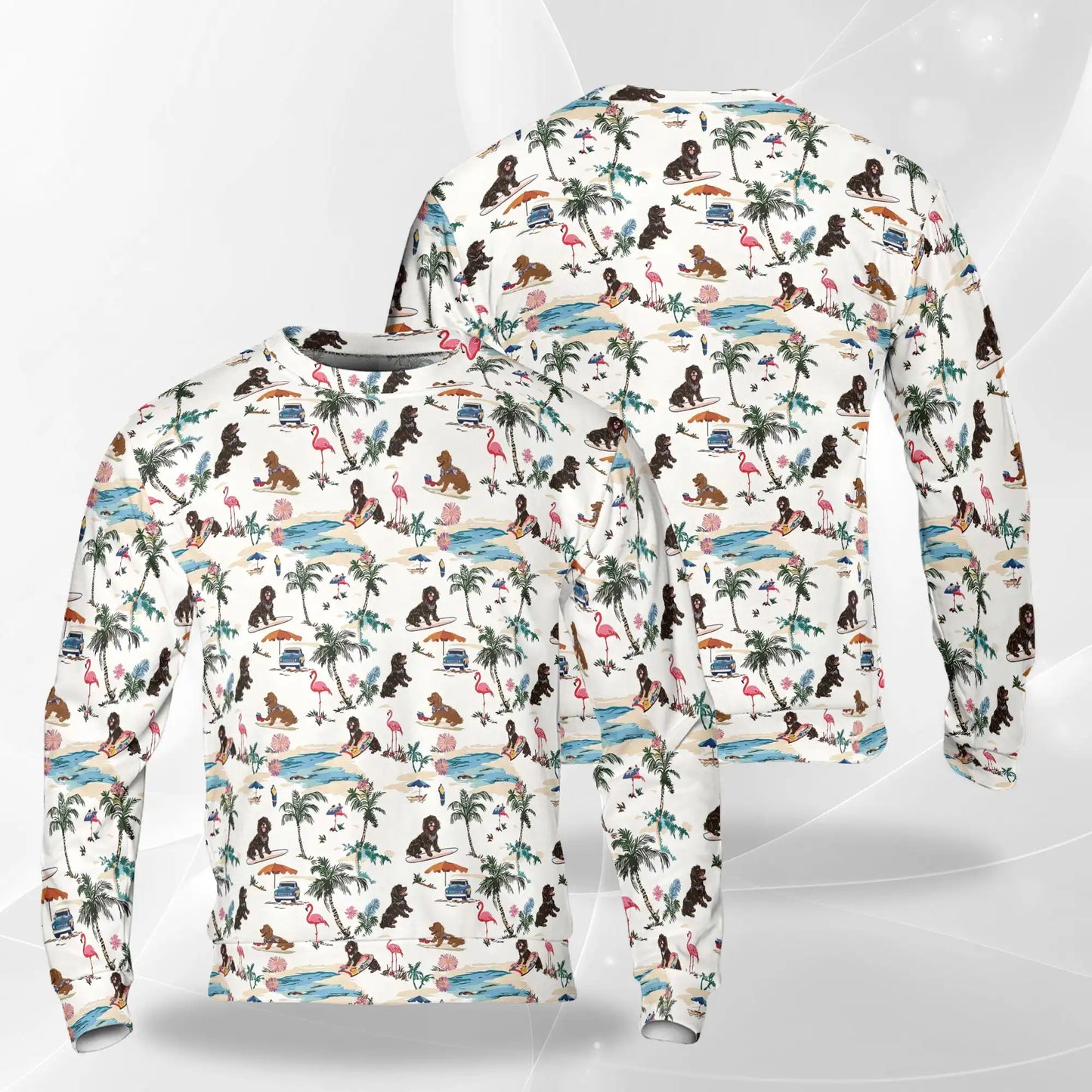 Tropical Dog Summer Sweatshirt, 3D All Over Print Beach Dog Crewneck Pullover for Men Women, Dog Lover Gift - Netecom