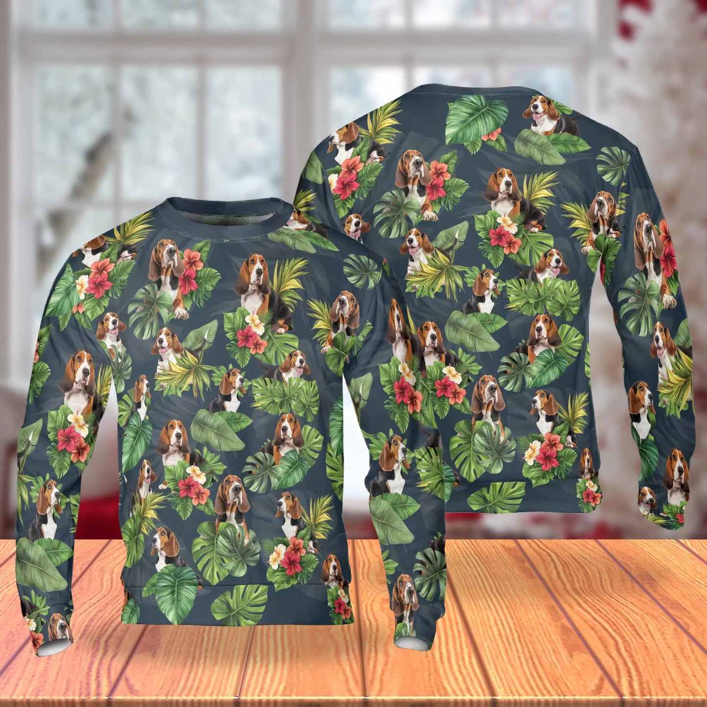 Basset Hound Sweatshirt, 3D All Over Print Cute Dog Crewneck Pullover for Men Women, Basset Hound Lover Gift - Netecom