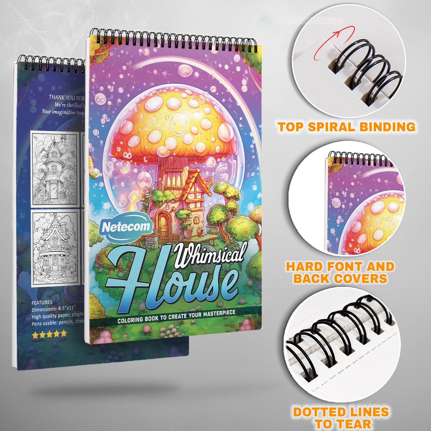 Whimsical House Spiral Bound Coloring Book, Imaginative Whimsical Houses for Creative Fun, Great for Fans of Unique Architecture and Playful Art