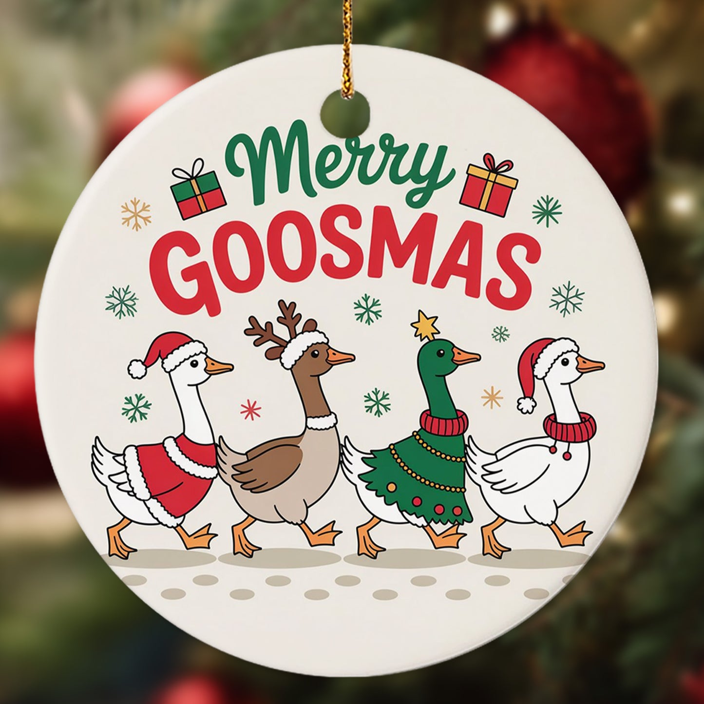 Netecom Funny Goose in Christmas Style Ornament, Merry Goosmas Ceramic Ornament for Christmas Tree Hanging Decorations Gift, Farmhouse Decor, Gifts for Farmer, Holiday Party Present