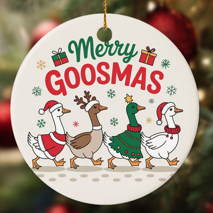 Netecom Funny Goose in Christmas Style Ornament, Merry Goosmas Ceramic Ornament for Christmas Tree Hanging Decorations Gift, Farmhouse Decor, Gifts for Farmer, Holiday Party Present