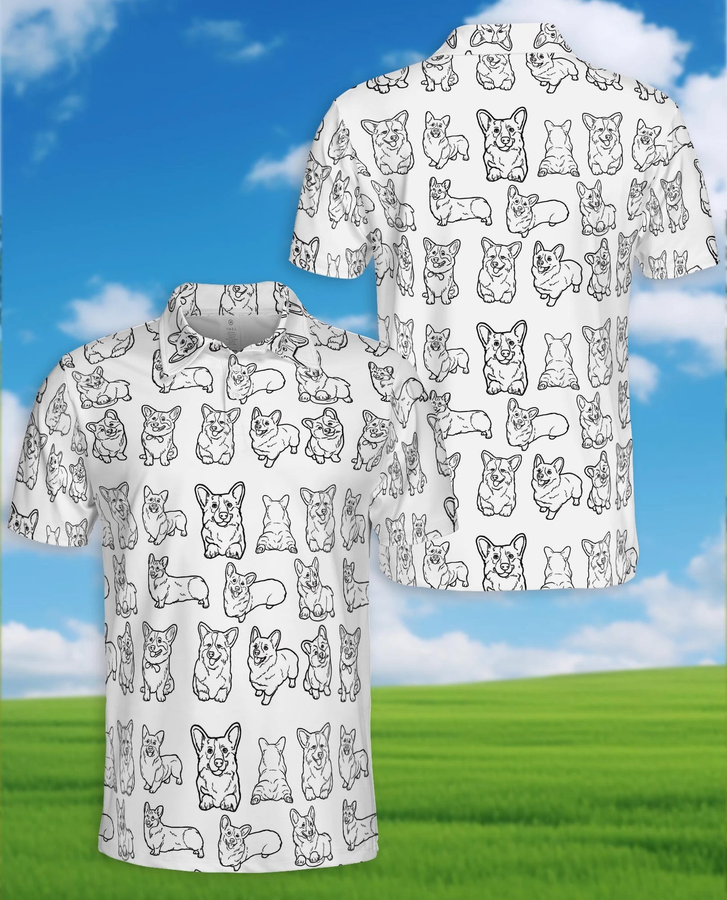 Corgi Pattern Polo Shirt for Men – Cute Dog Lover Style | Netecom