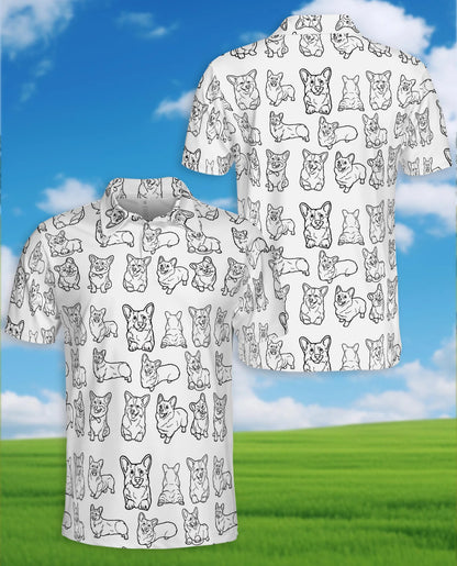Corgi Pattern Polo Shirt for Men – Cute Dog Lover Style | Netecom