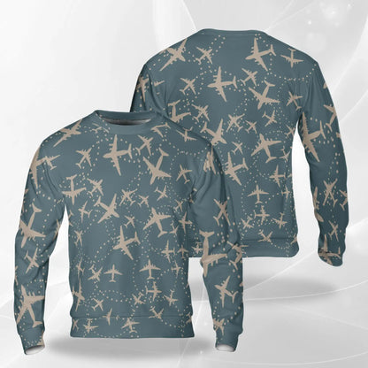 Airplane Sweatshirt, 3D All Over Print Aviation Crewneck Pullover for Men Women, Pilot and Travel Lover Gift - Netecom