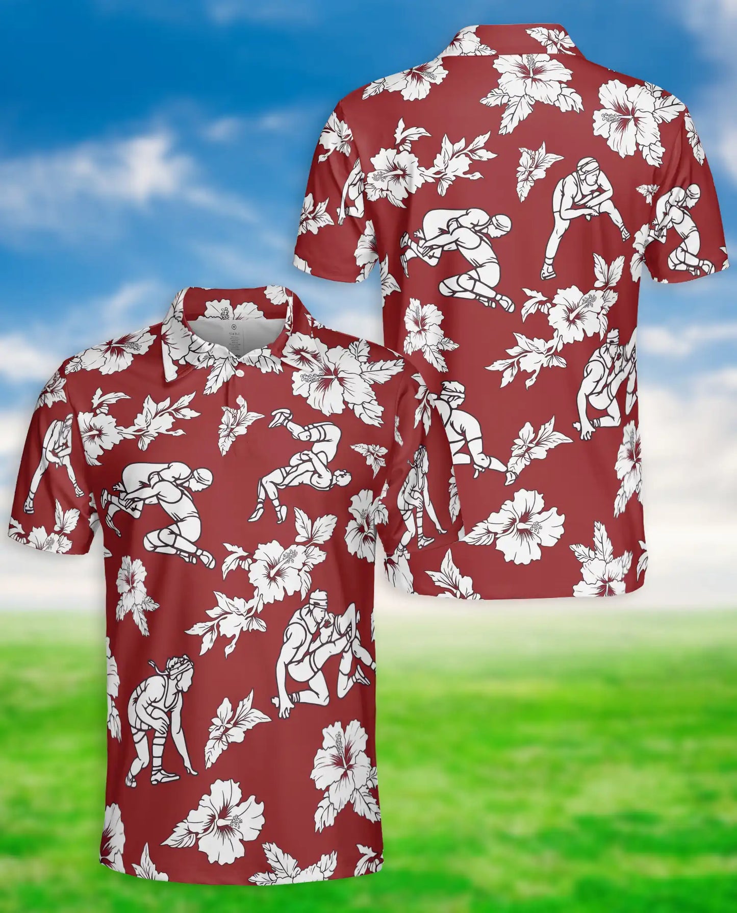 Red Hawaiian Wrestling Polo Shirt – Retro Style | Netecom