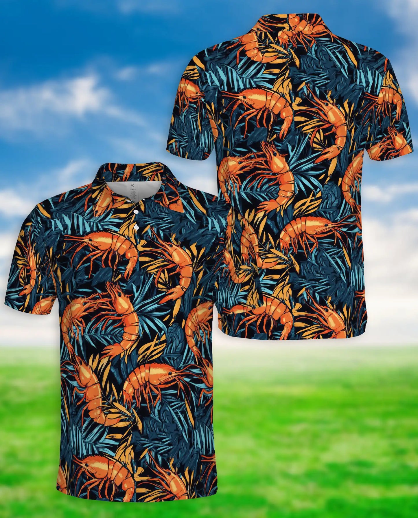 Tropical Shrimp Seafood 3D Polo Shirt for Men – Coastal Ocean Hawaiian Style | Netecom