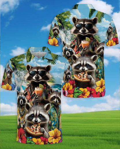 Funny Raccoon Hawaiian Polo Shirt - Tropical Vacation Style | Netecom