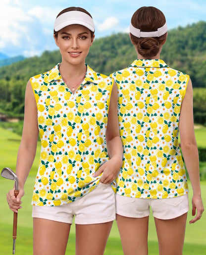 Citrus Blossom Sleeveless Polo Shirt for Women  | Netecom