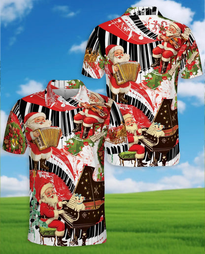 Santa Piano Music 3D Polo Shirt for Men – Christmas Holiday Musician Style | Netecom