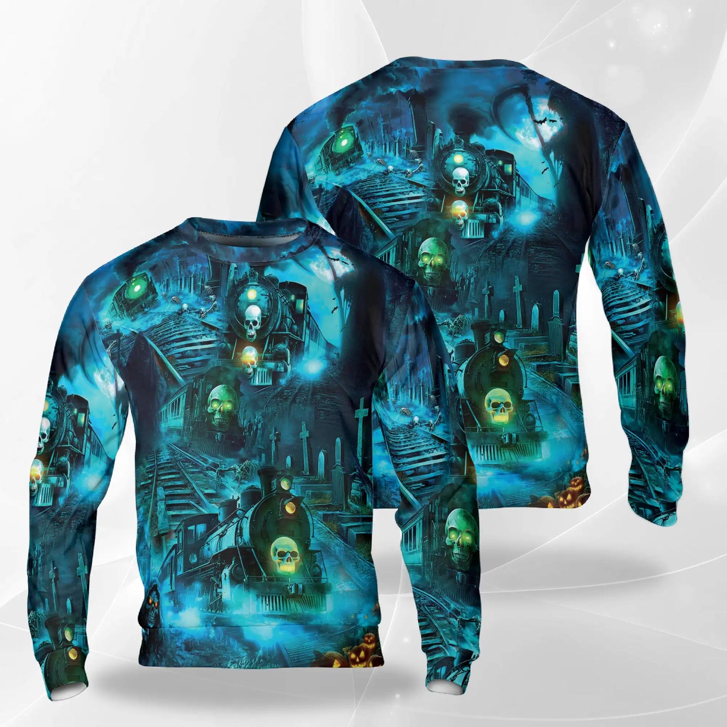 Ghost Train Sweatshirt, 3D All Over Print Haunted Railroad Horror Crewneck Pullover for Men Women, Ghost Lover Gift - Netecom