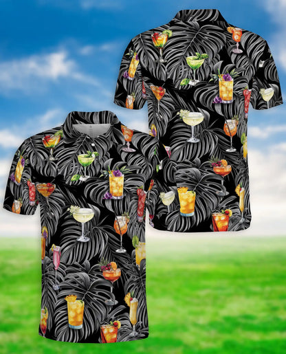 Tropical Cocktail Polo Shirt – Monstera Leaf Print | Netecom