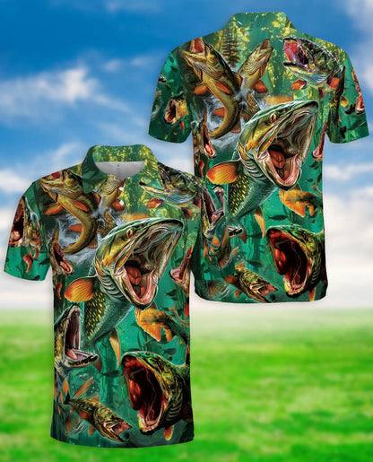 Northern Pike Fishing Polo Shirt for Men- Print Freshwater Angler Fish Shirt | Netecom