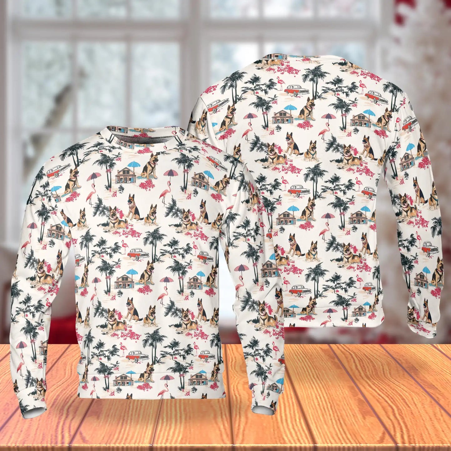 Shepherd Summer Beach Sweatshirt, 3D All Over Print Tropical Dog Crewneck Pullover for Men Women, Shepherd Lover Gift - Netecom
