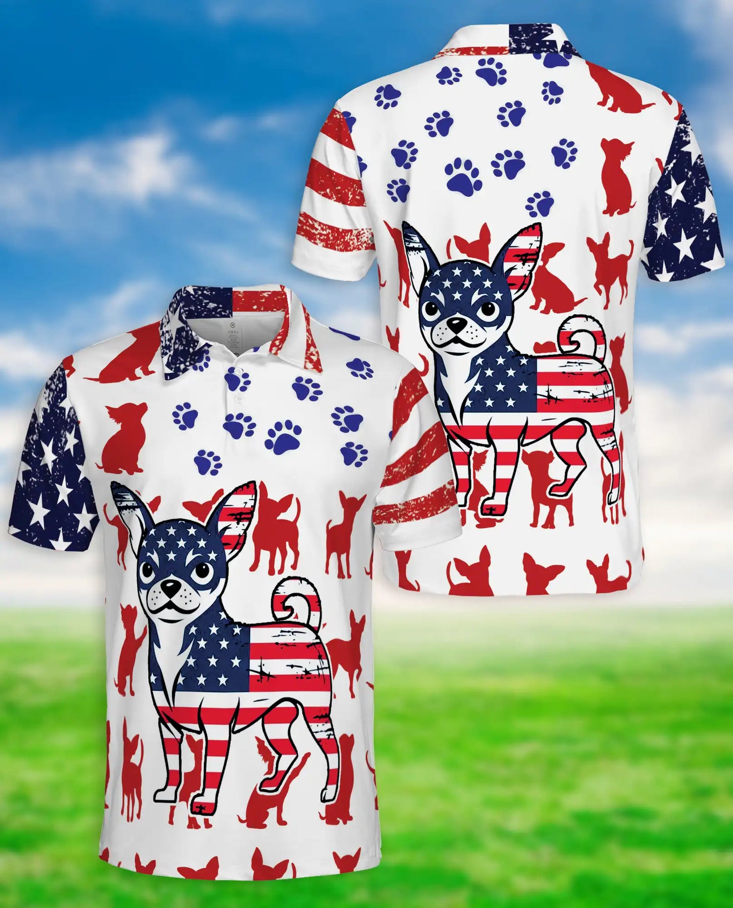 Patriotic Chihuahua Polo Shirt – American Flag Dog Print | Netecom