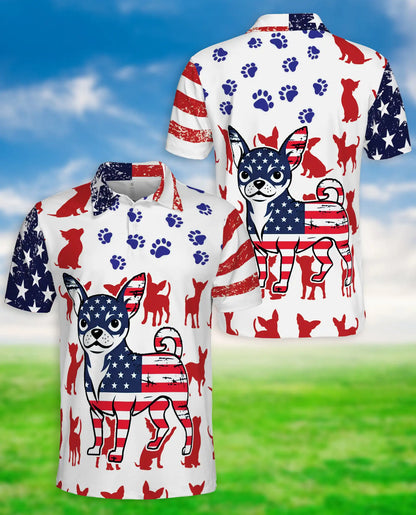 Patriotic Chihuahua Polo Shirt – American Flag Dog Print | Netecom