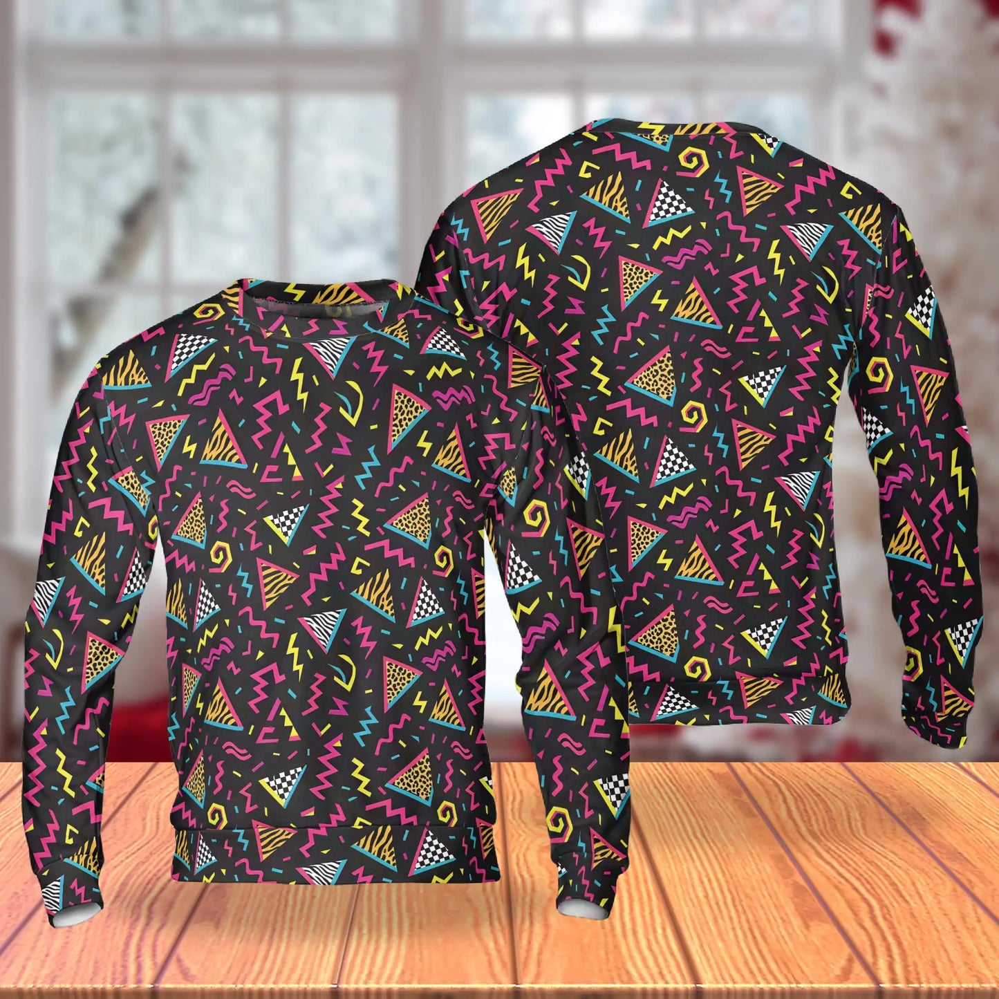 Retro 80s 90s Geometric Pattern Sweatshirt, 3D All Over Print Vintage Abstract Crewneck Pullover for Men Women, Retro Style Gift - Netecom
