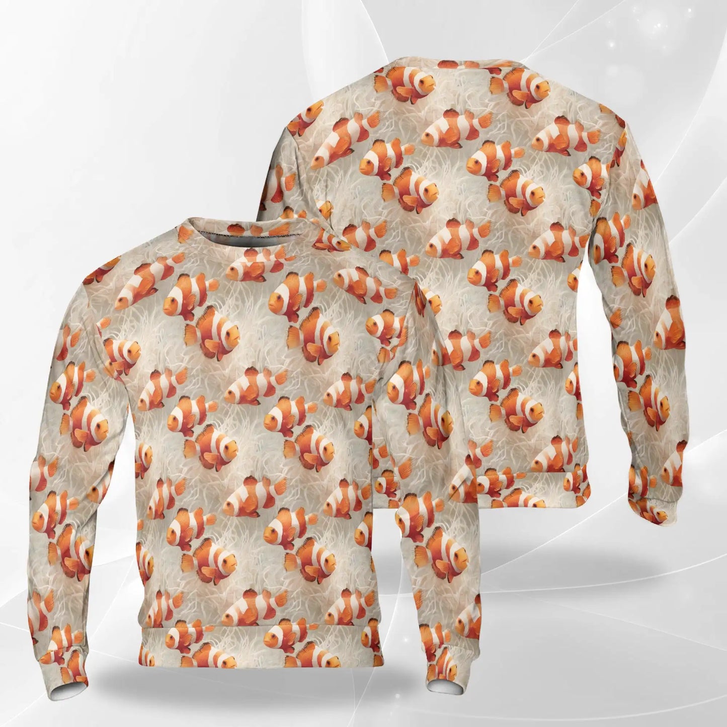 Clownfish Pattern Sweatshirt, 3D All Over Print Tropical Ocean Fish Crewneck Pullover for Men Women, Clownfish Lover Gift - Netecom