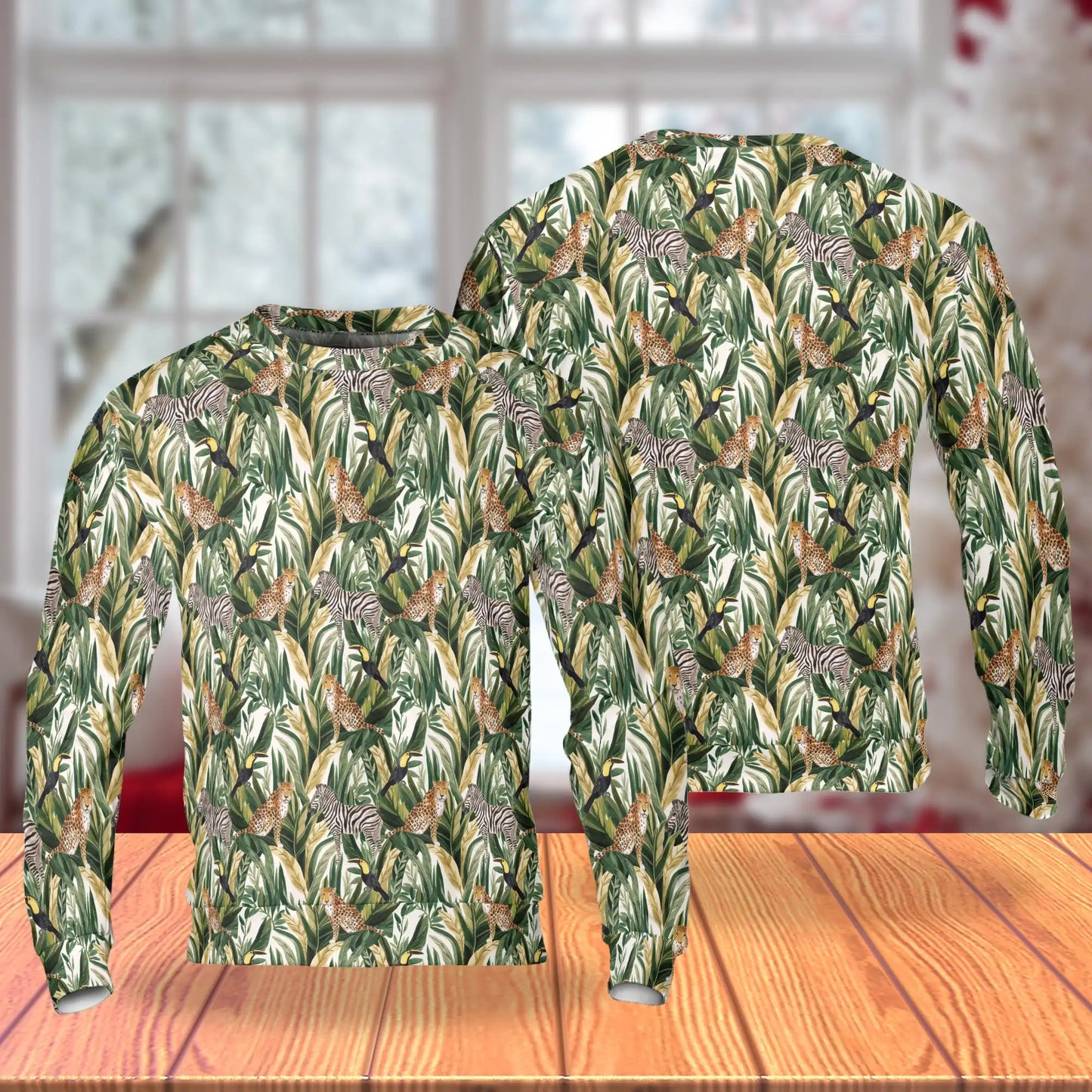 Wild Animals Sweatshirt, 3D All Over Print Tropical Jungle Crewneck Pullover for Men Women, Safari Animal Lover Gift - Netecom