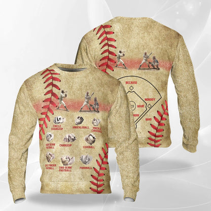 Baseball Pitching Grips Sweatshirt, 3D All Over Print Pitcher Crewneck Pullover for Men Women, Baseball Player Gift - Netecom