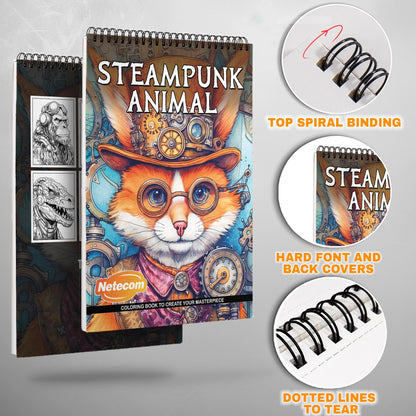 SteamPunk Animal Spiral Bound Coloring Book, Intriguing Steampunk Animals for a Unique Artistic Experience, Perfect for Fans of Steampunk and Fantasy