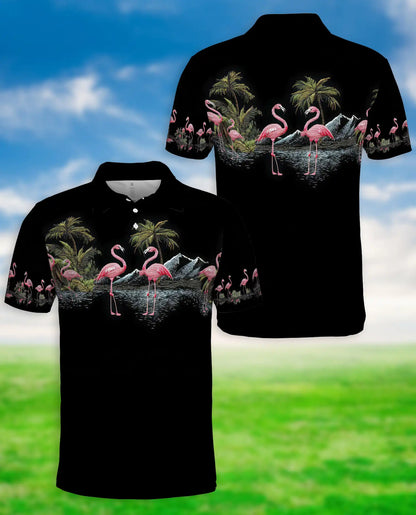 Pink Flamingo Tropical Paradise Polo Shirt for Men-Beach Summer Shirt | Netecom