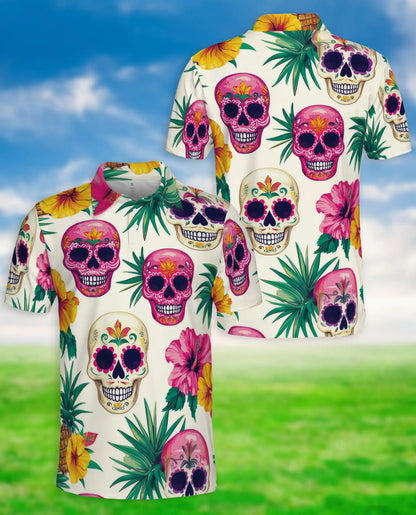 Sugar Skull Polo Shirt – Tropical Floral Print | Netecom