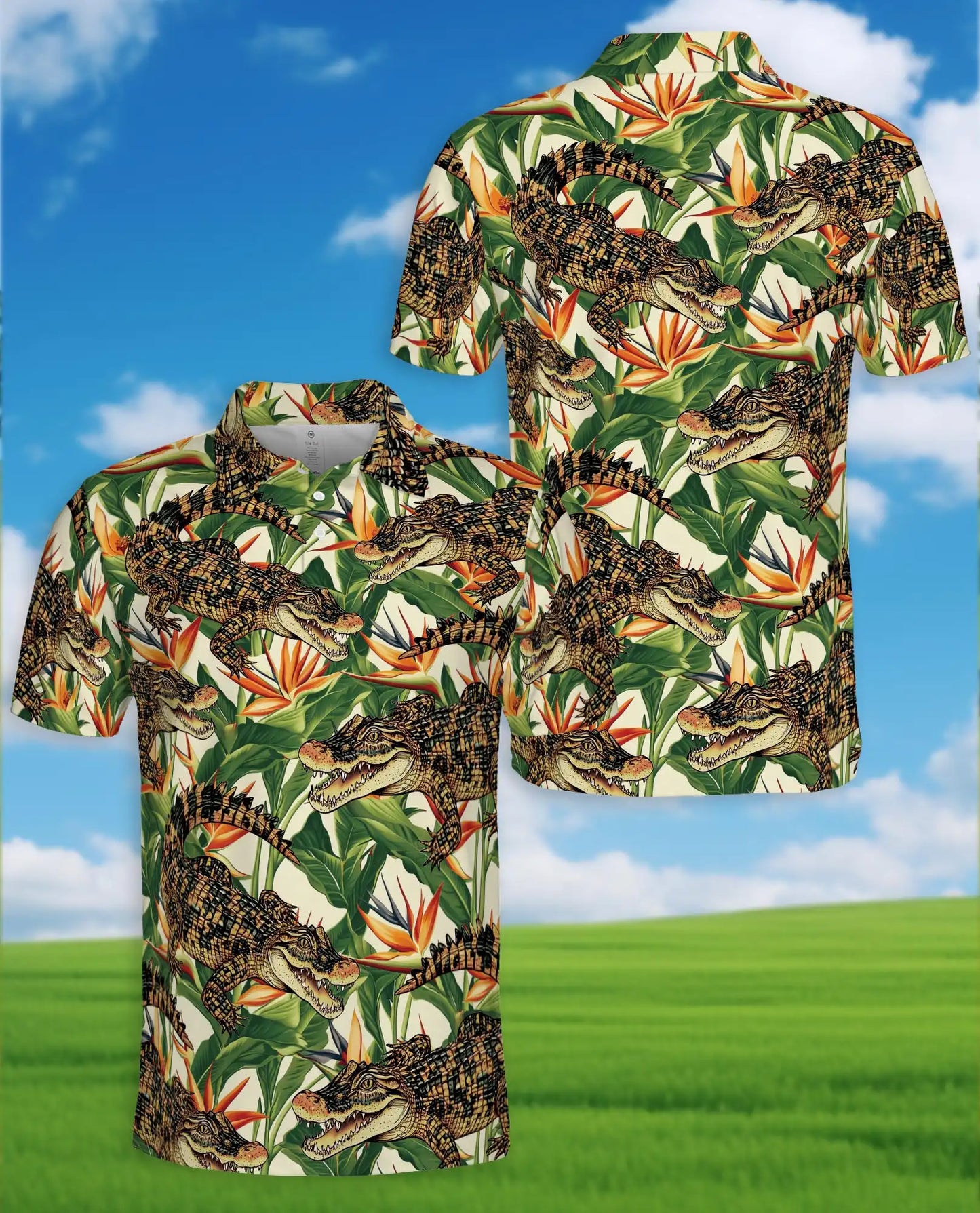 Alligator Tropical Polo Shirt - Crocodile Hawaiian Wildlife Design | Netecom