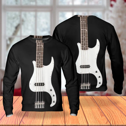 Black Bass Guitar Sweatshirt, 3D All Over Print Rock Music Crewneck Pullover for Men Women, Bass Player Gift - Netecom