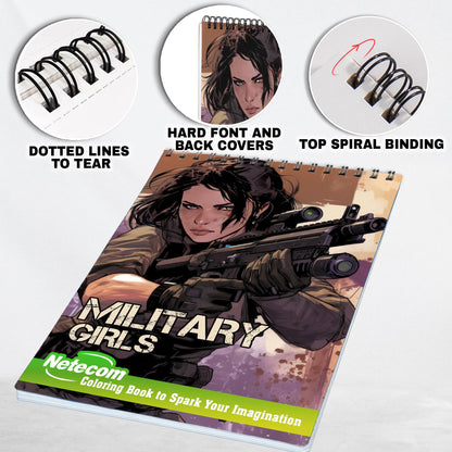 Military Girls Spiral Bound Coloring Book, Dive into the Action with 30 Vibrant Coloring Pages, Depicting Anime Military Girls in Epic Combat Scenes